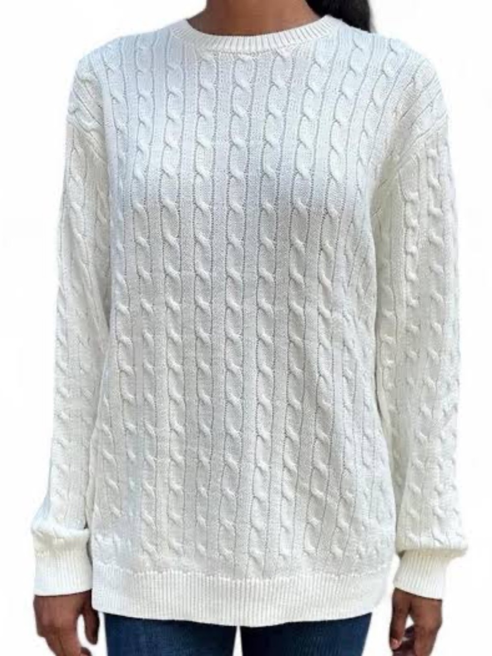 Brandy Melville Martha Thick Cable Knit Sweater White Crewneck One Size